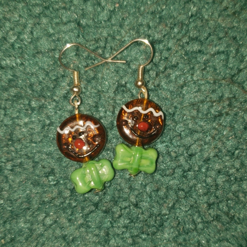 Homemade Glass Ginderbread Earrings